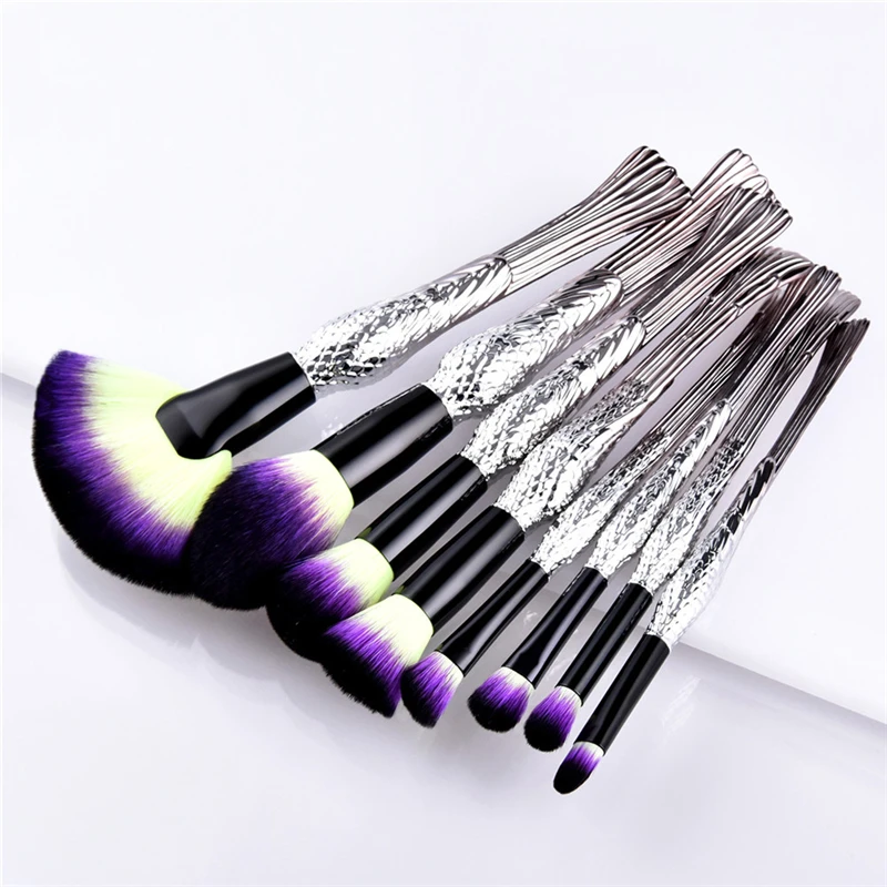 

8Pcs Pro Make Up Brushes Set Cosmetics Contour Large Fan Loose Powder Foundation Brush Blending Kabuki Sliver Makeup Brushes