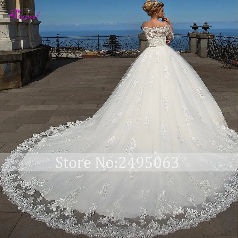 Glamorous Half Sleeve Appliques Chapel Train A-Line Wedding Dresses 2020 Luxury Sashes Beaded Scoop Neck Bridal Gowns Plus Size | Свадьбы и
