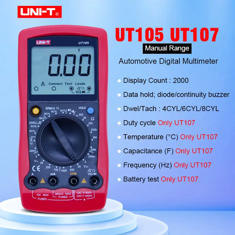 UNI T UT105/UT107 портативный автомобильный многоцелевые метры ручной Диапазон