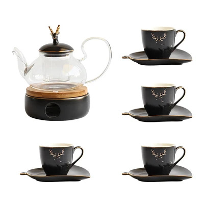 03 Tea Set Цветочный чайник в скандинавском стиле, чайник для кипячения воды, керамический чайник, набор чашек, керамическая плита для свечей, стеклянный чайный набор - Цвет: 03 Tea Set