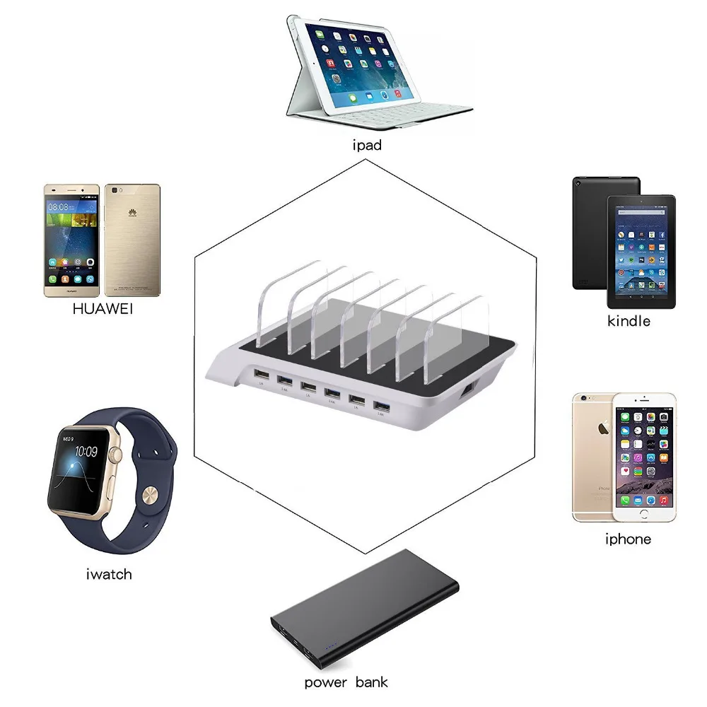 

USB Charging Station, Show Wish Universal Detachable 6 Ports Dock Station, 51W 5V 10.2A Stand Mounts Holder Charger