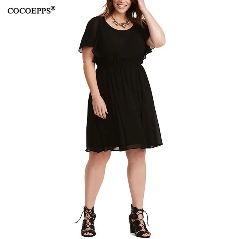 5xl 6xl Плиссированное шифоновое платье большого размера летнее женское A line