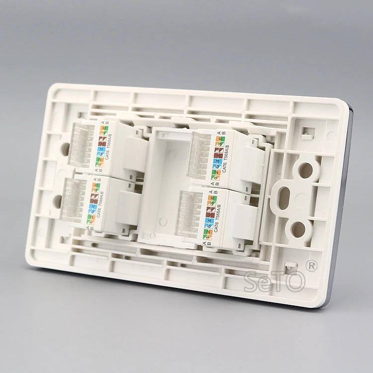 SeTo 120 тип 4 порта RJ45 Cat6 сетевая Lan панель настенная гнездо Keystone Лицевая |