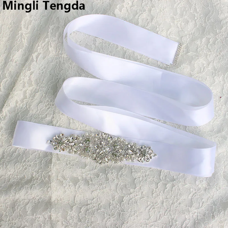 white Mingli Tengda Высококачественный Свадебный Пояс ручной работы пояс со стразами и блестками Свадебный Пояс-лента для женские свадебные платья аксессуары - Цвет: white