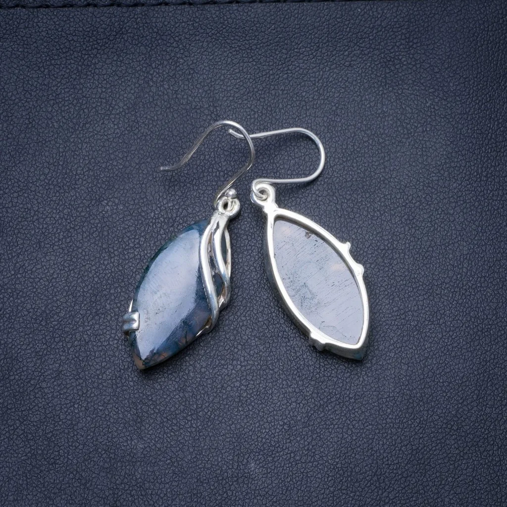 Натуральный Моховой Агат ручной работы уникальные серьги из стерлингового