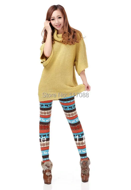 Женские разноцветные леггинсы ML7568 хлопковые двухслойные вязаные | Женская