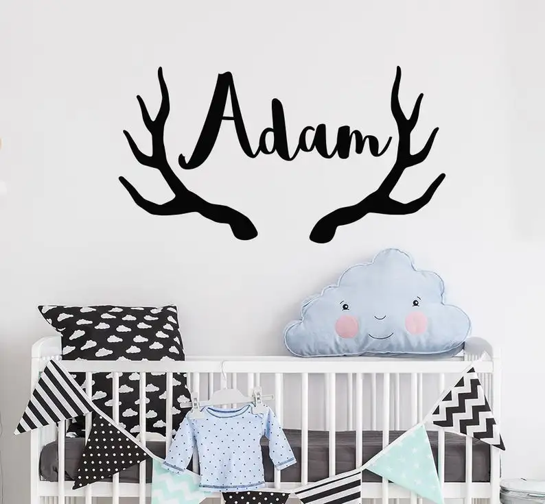 Персонализированная Настенная Наклейка с именем для мальчиков оленей и