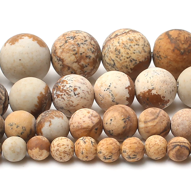 Круглые бусины из матового натурального камня яшмы россыпью для