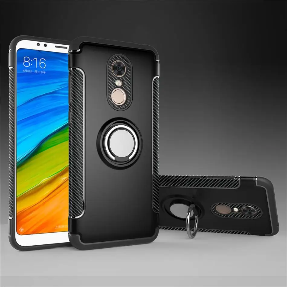 Black Для Xiaomi Redmi 5 Plus чехол Note 5 Pro 5A Prime гибридная силиконовая Броня металлическое кольцо-держатель для пальца Xiomi Xiaomi Redmi5 чехол для телефона - Цвет: Black