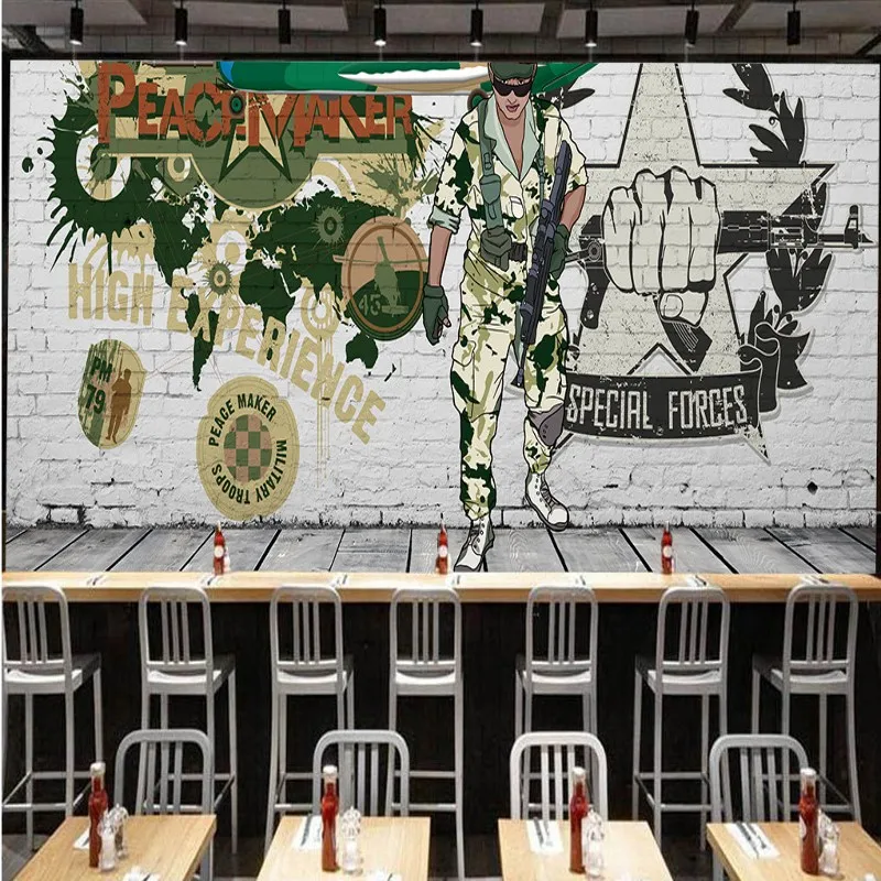 Фото обои военный вертолет камуфляж кирпичная стена Фреска интернет кафе бар