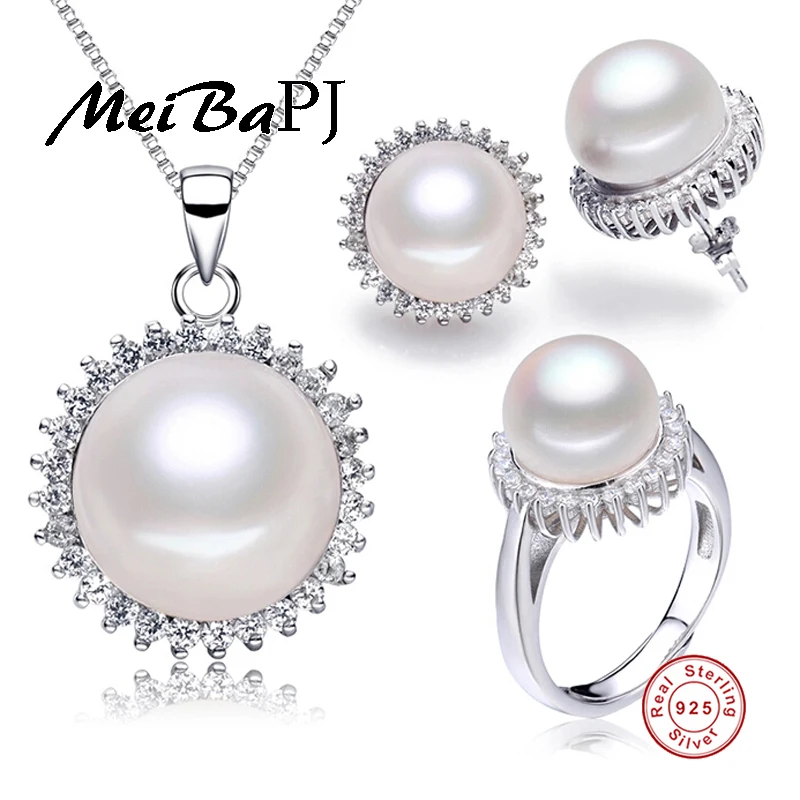 Женские серьги с натуральным жемчугом MeiBaPJ Ювелирный Комплект из 3 предметов