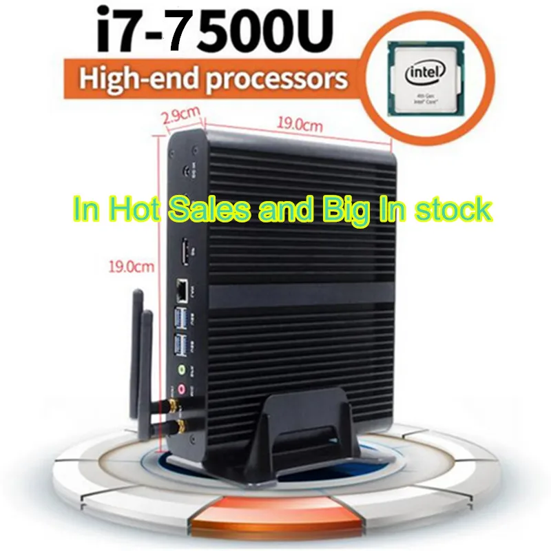 Мини ПК Eglobal 7 го поколения без вентилятора Windows 10 Intel Core I7 7500U 2 ГГц HD Graphics 620