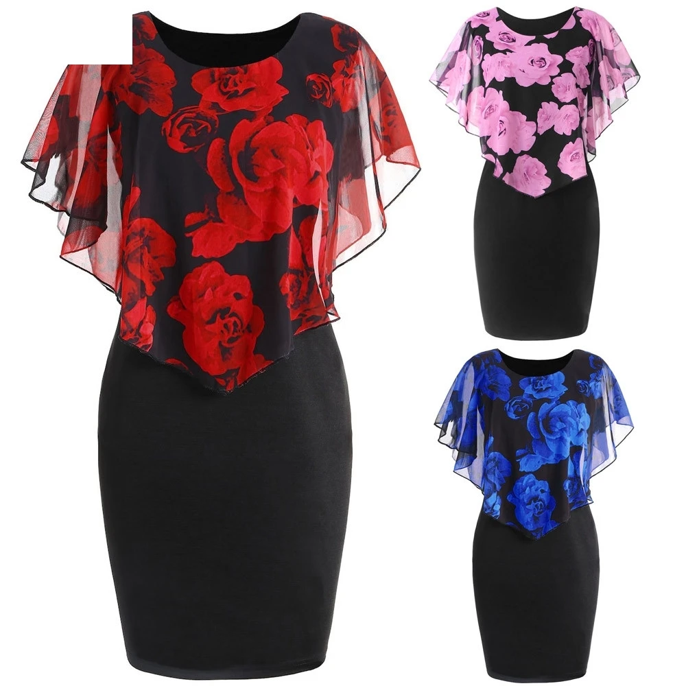 Женское платье повседневное мини-платье большого размера из шифона с принтом