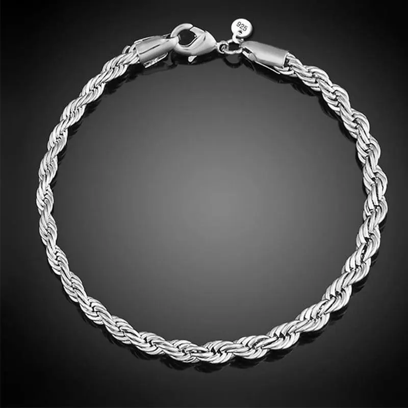 Модные новый браслет для женщин 4 MM веревки Дизайн посеребренный ювелирные
