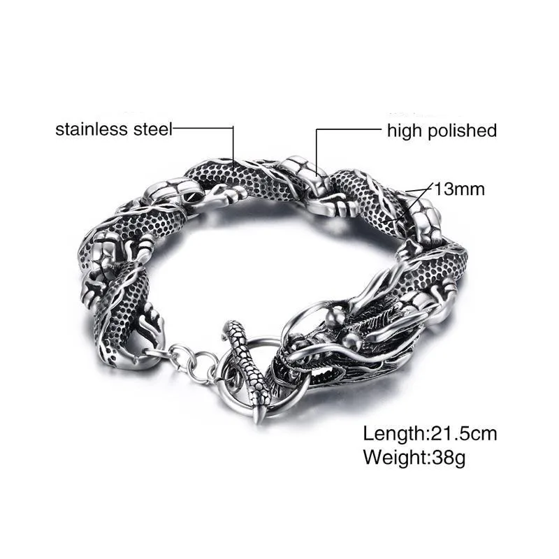 DOYUBO Vintage 316L Stainless Steel Dragon Head Shape Bangles For Male Punk Design Overbearing Bangle Fashion Jewelry DD066 | Украшения и