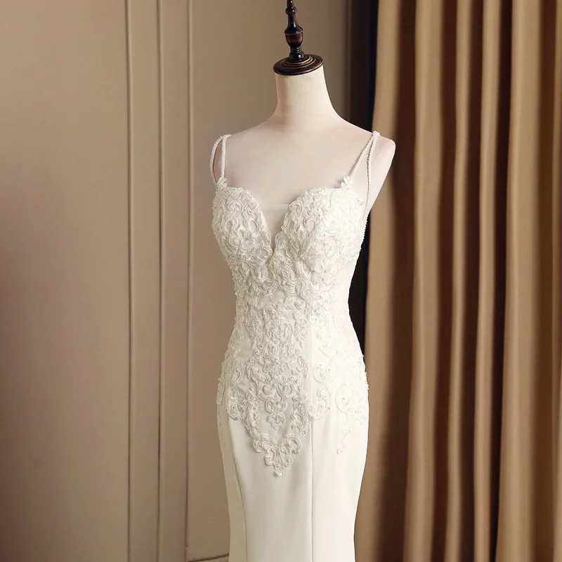 Элегантное платье с v образным вырезом кружево бисером и хрусталем Vestidos De Novia