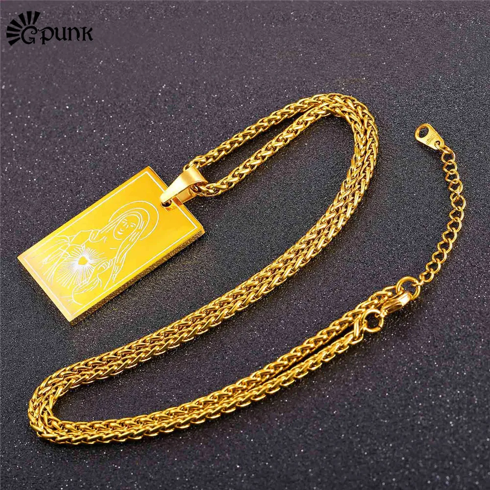 

gold color virgin mary necklaces with 316L stainless steel chain black charms necklace men Jewelry P2371G