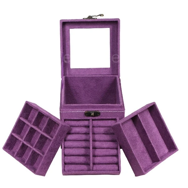 Высококачественный винтажный бархатный трехуровневый ювелирный ящик