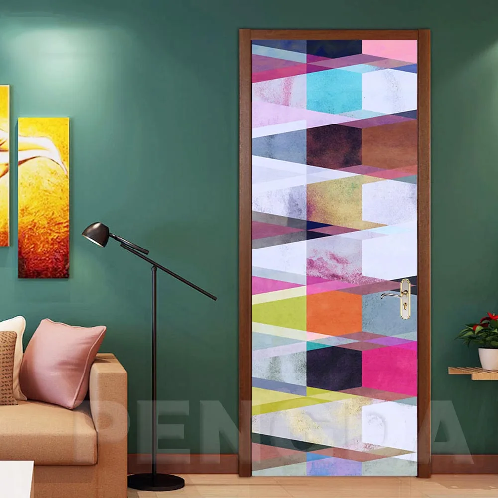 

DIY ремонт росписи водонепроницаемый геометрический рисунок самоклеющиеся двери спальни стикер холст печать фотографии новое украшение до...