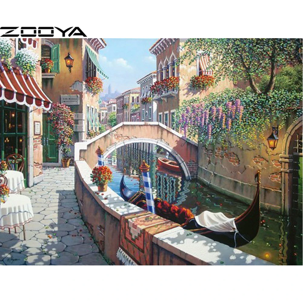ZOOYA 5d алмазов картина пейзаж Алмазная вышивка Street View лодка полная круглый дрель