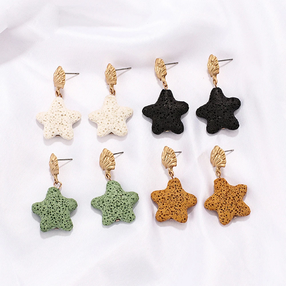 Alloy Starfish Drop Earrings For Women Black/White Color Pentagram Stone Earring Bohemia Big Earing Fashion Jewelry | Украшения и