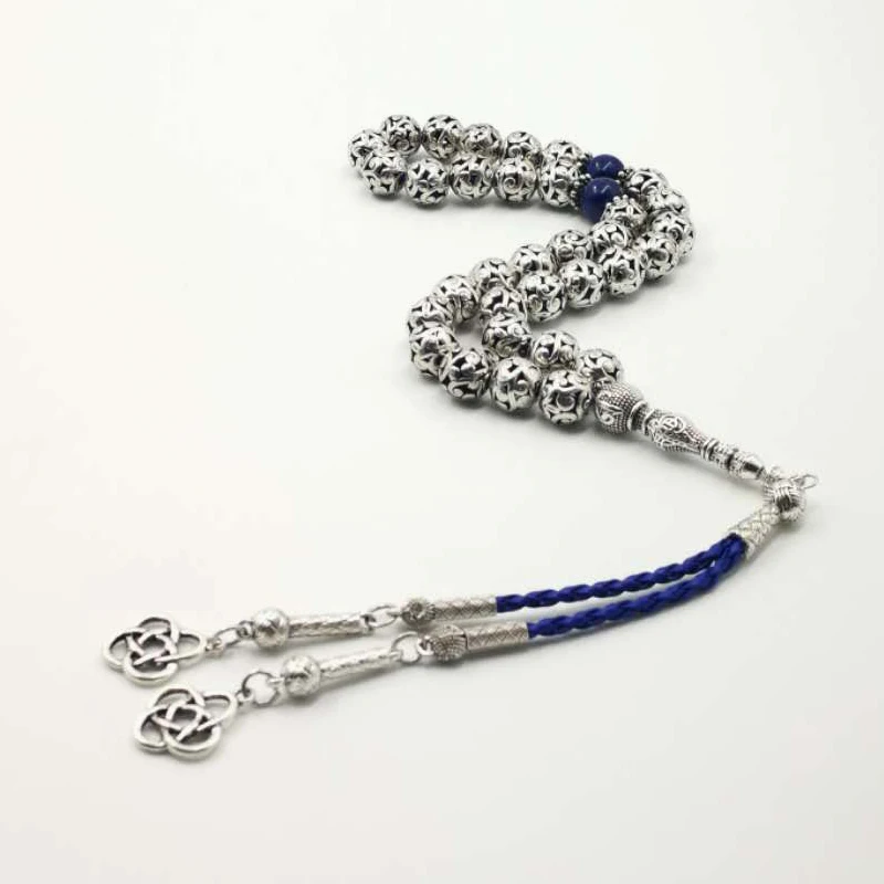 Мужской tasbih серебряный металлический сплав бусины с натуральным islam ислам 33 45 66 99
