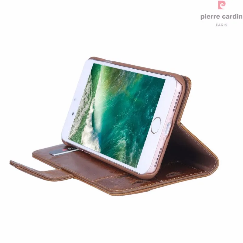 Бренд Pierre Cardin для Apple iPhone 8 7 Plus чехол для телефона из натуральной кожи Магнитный чехол-книжка с откидной подставкой Держатель для карт