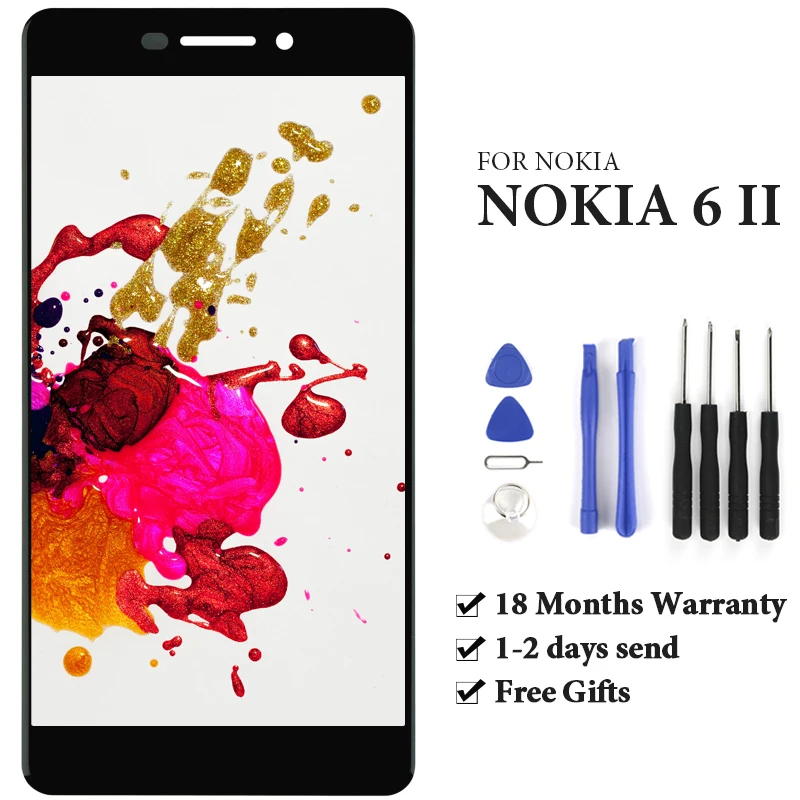 

1 шт. для Nokia 6 II 6,1 ЖК-экран Замена 5,5 дюймов дигитайзер OEM качество сборка телефона для Nokia 6 II 6,1 2018 дисплей