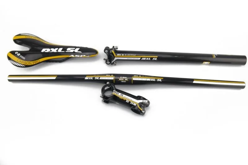 RXL SL углеродный руль для горного велосипеда MTB 3 к матовый/глянцевый Подседельный штырь+ ствол+ седло+ Плоский/подъемный руль углеродный набор рулей для велосипеда - Цвет: Set 14