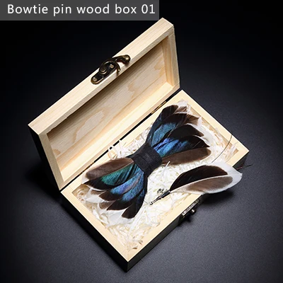 Bowtie pin woodbox JEMYGINS, дизайн, мужской галстук-бабочка, натуральная птица, перо, бант, искусственная кожа, брошь для галстука-бабочки, деревянная коробка, подарок на свадьбу - Цвет: Bowtie pin woodbox