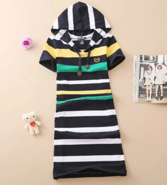Baharcelin 2XL 3XL Вышивка повседневные платья с капюшоном De Festa футболка Femme летние топы одежда платье в полоску Ete Vestidos