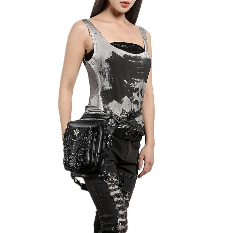 Steampunk Waist Bag for Women Men Punk Style Retro Leather bag Fanny Packs Vintage Multi-function waistbags women crossbody bags