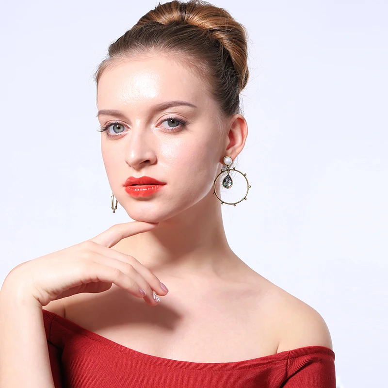 Ретро этнические массивные круглые акриловые жемчужные серьги модные ювелирные