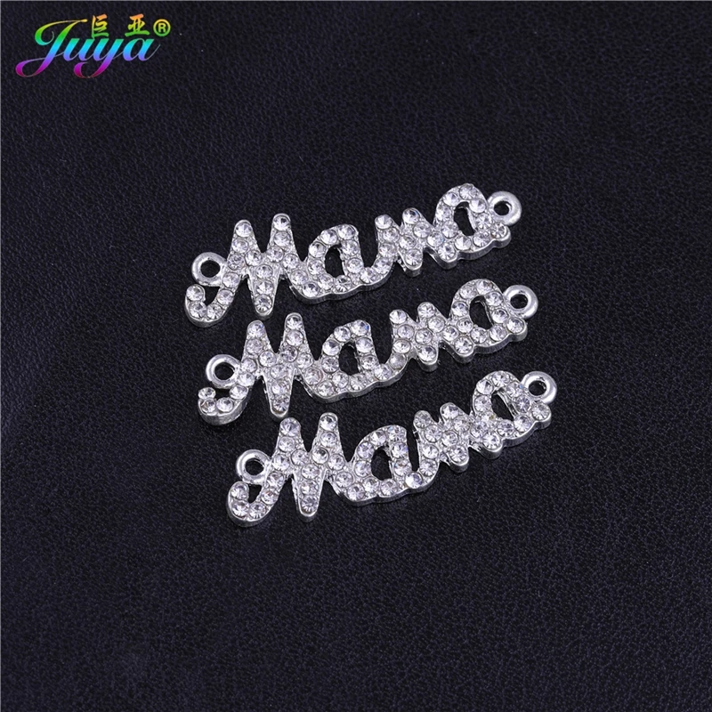 Needlework Jewelry Components Cz Rhinestones Silver Mama Charm Connector Accessories For Women Kids Handmade Bracelet DIY Making