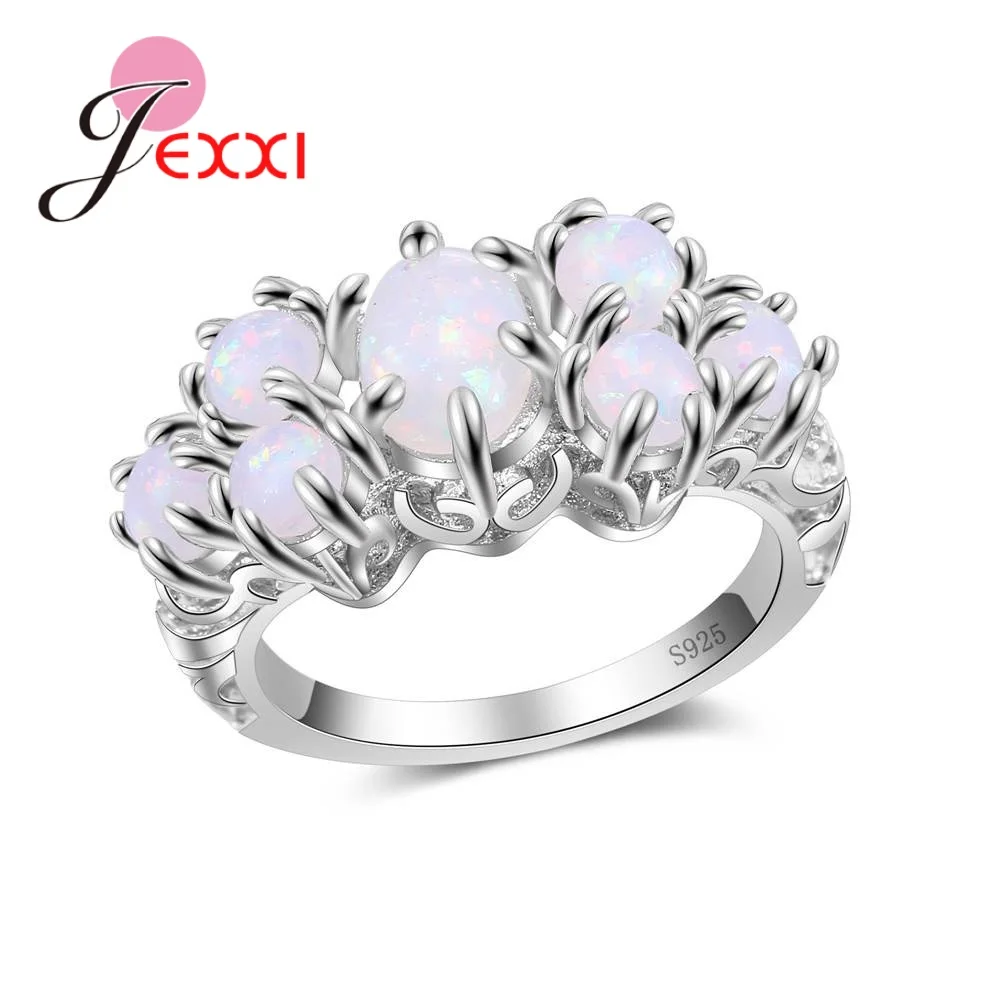 

Fashion 7 Shiny Opal Rings Dreamlike Felling Anillos 925 Sterling Silver Cubic Zirconia Accessories For Lovely Women Gifts