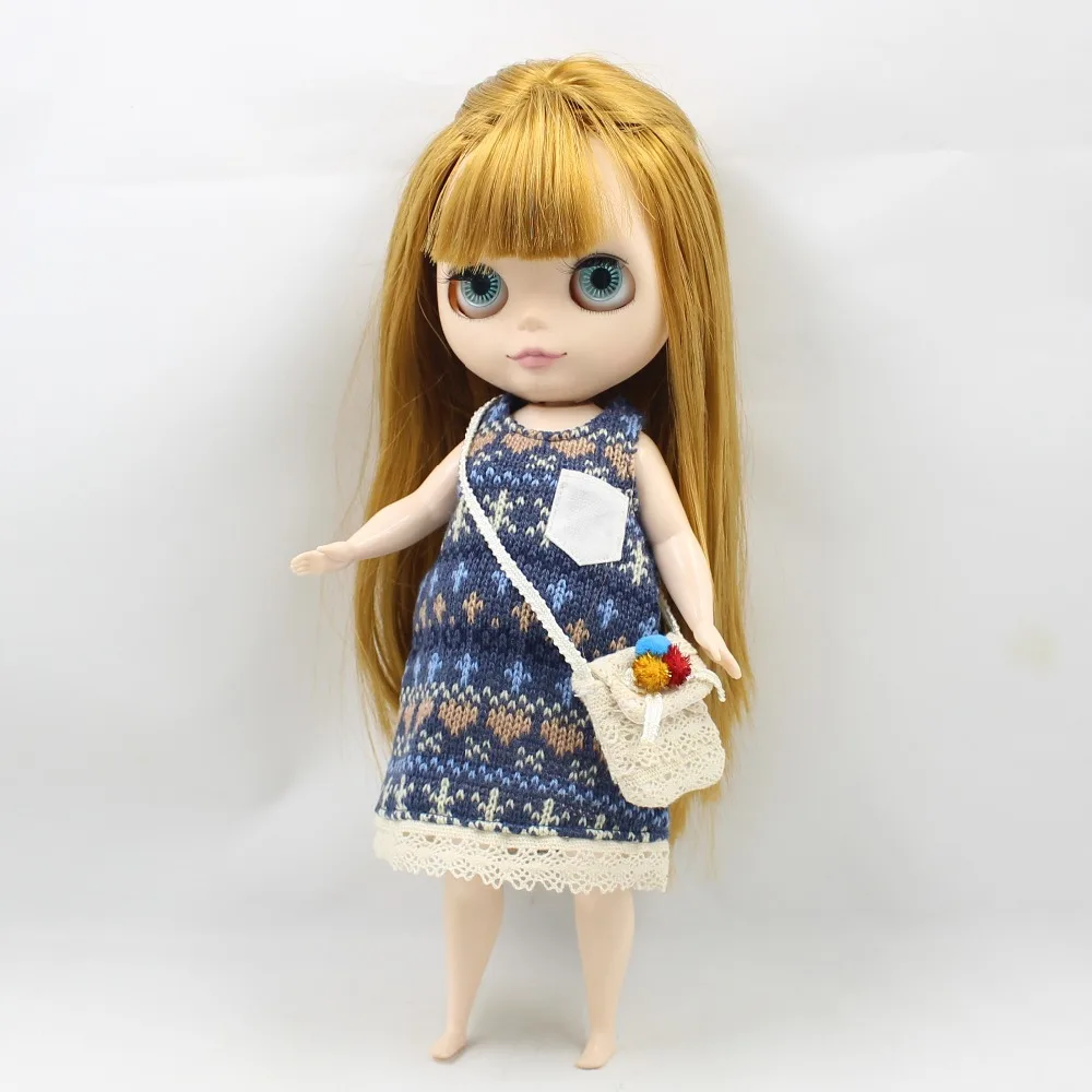 Blyth мягкая игрушка розовый свитер синий с сумкой|sweater blue|bag for dollsweater pink |