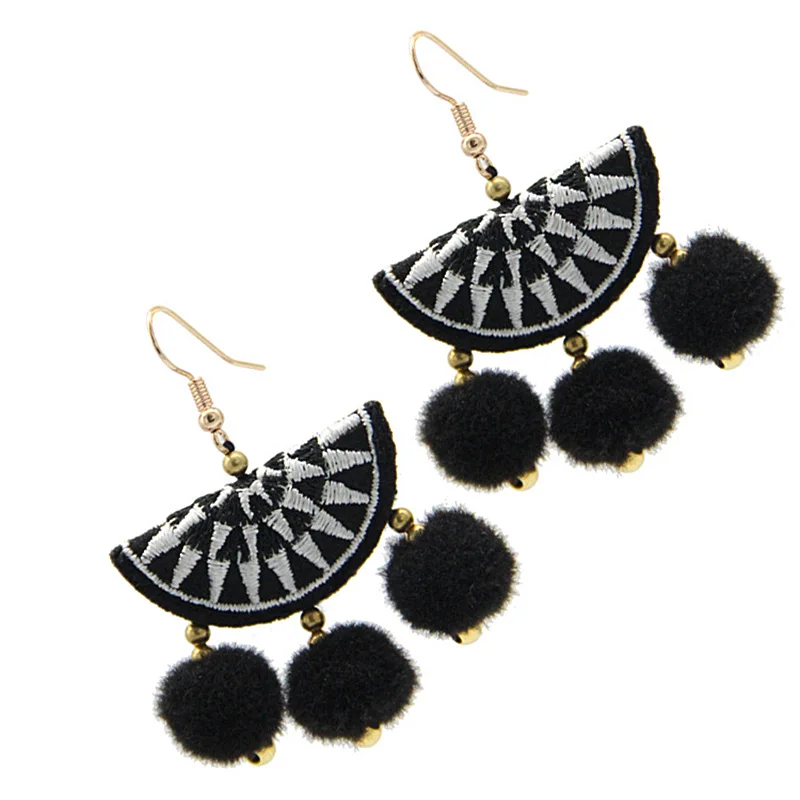 Творчески приток людей ручной вышивкой женщин серии волосы мяч кисточкой серьги