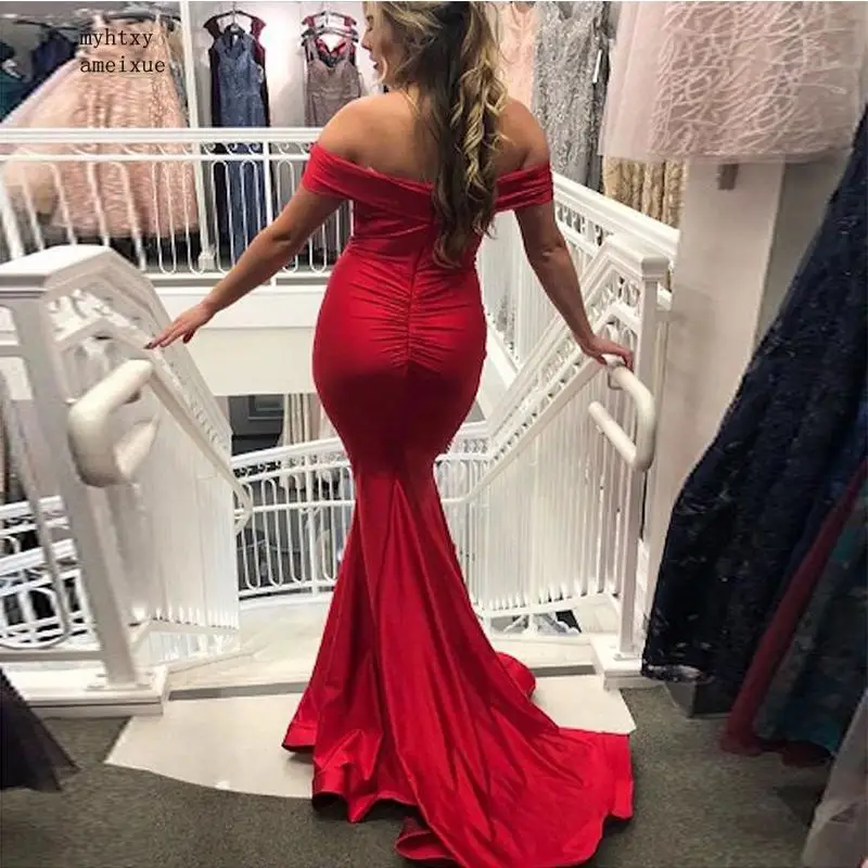 Женское длинное вечернее платье-русалка эластичное платье с открытыми плечами