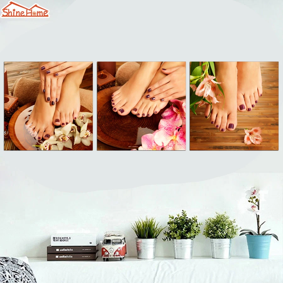 ShineHome-3pcs Триптих модульные картины на холсте ногтей ног массажный салон Shope