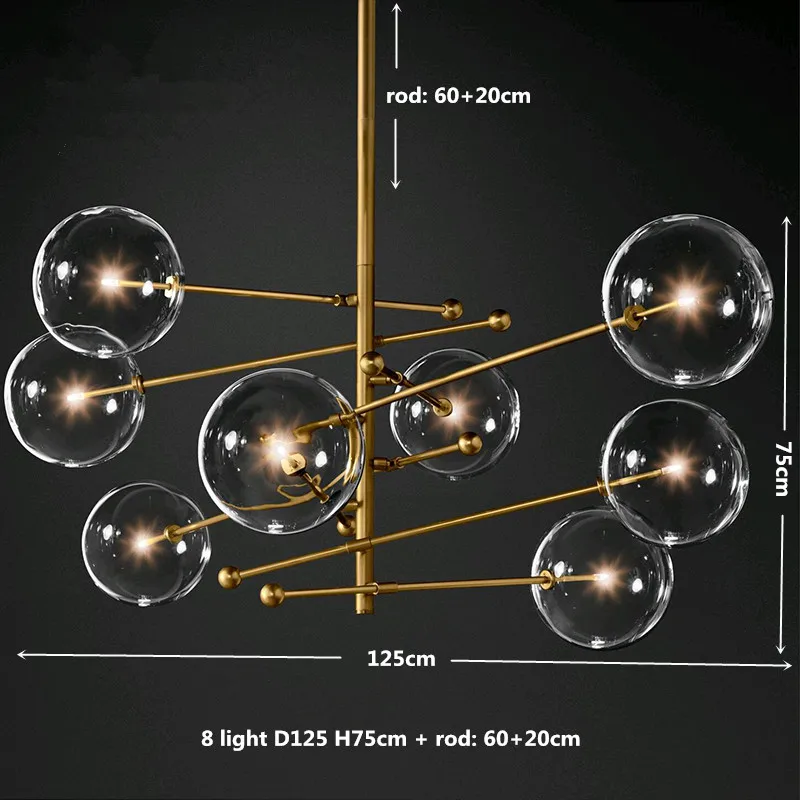 8 light D125cm Американский RH золото/черный металл G4 Led люстра прозрачный стеклянный кулон светильник-люстра в виде подсвечника Led Luminarias Lamparas светильники - Цвет абажура: 8 light D125cm