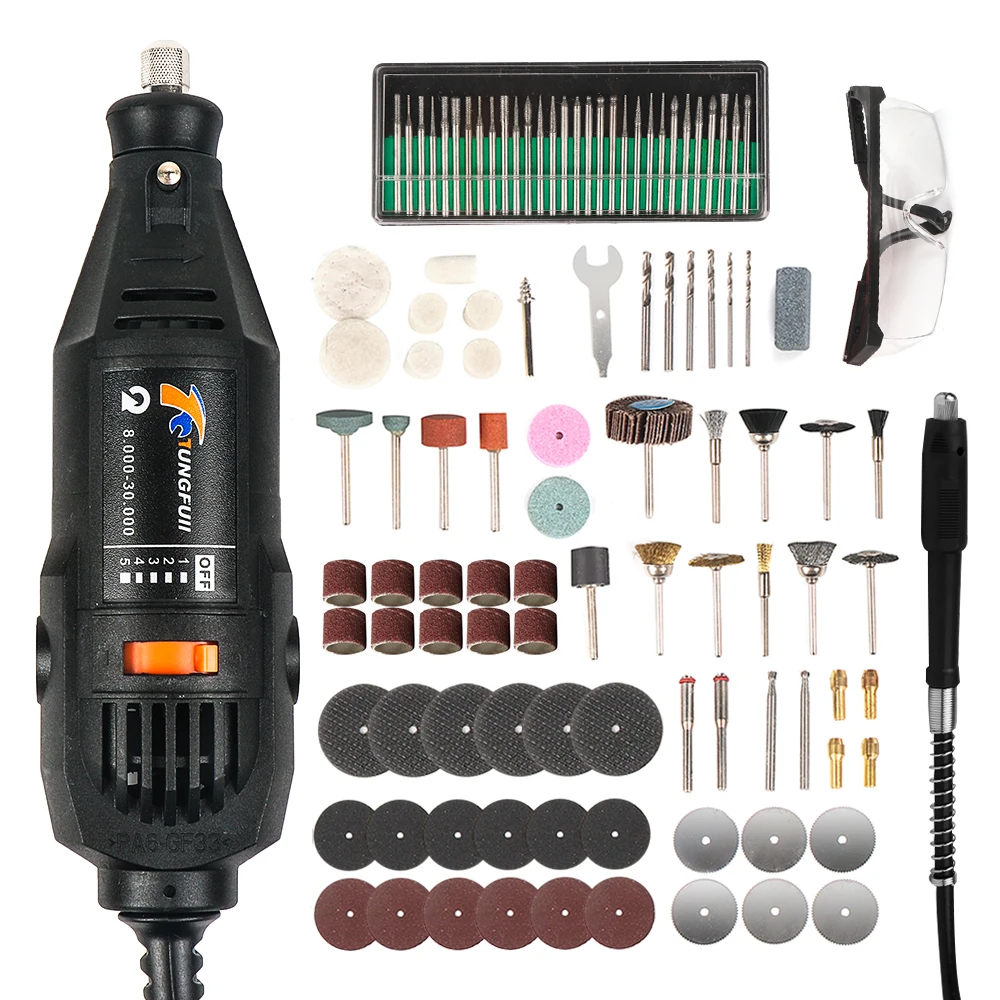 Tungfull Dremel стиль MultiPro дрель резьба ручка мягкий вал аксессуары 75 шт. полировка Топ 30 шт. боры Уровень наборы заводская цена