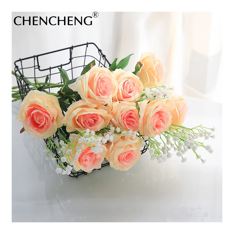 CHENCHENG, 48 см, 11 шт./лот, красные, фиолетовые искусственные цветы, искусственные цветы, роза, для свадьбы, Осеннее украшение, подарок на день Святого Валентина