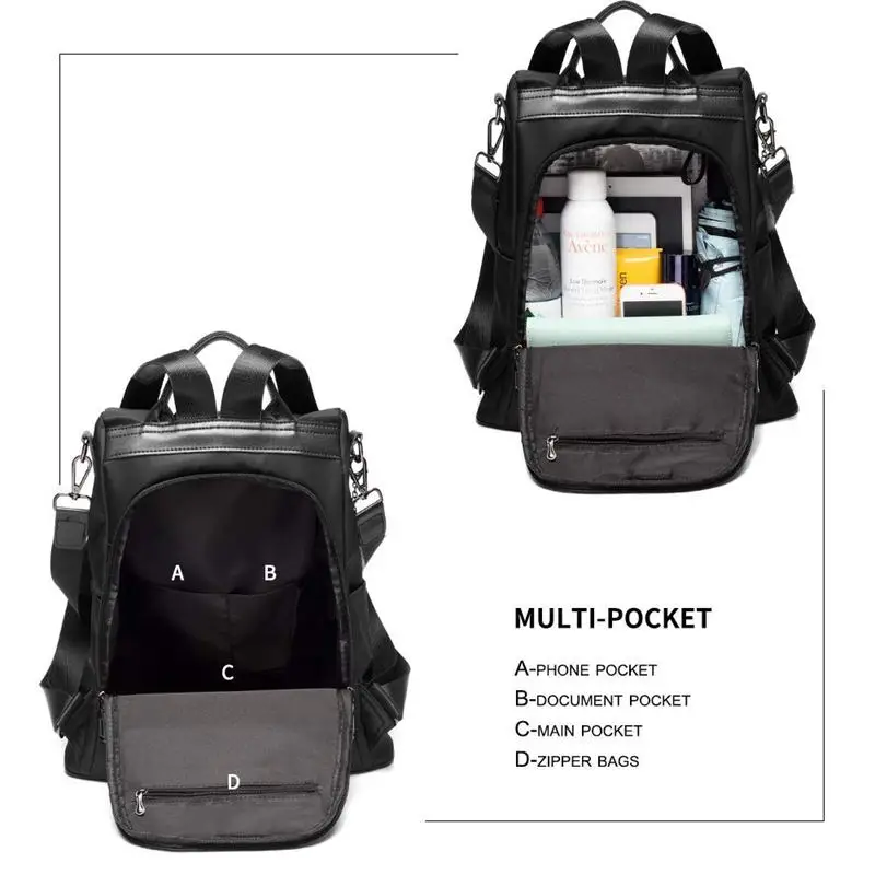 Женский рюкзак кошелек водонепроницаемый Противоугонный легкий школьный черный