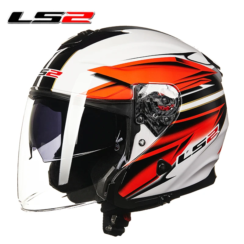 Шлем LS2 moto rcycle 3/4 с открытым лицом гоночный шлем двойными линзами на пол лица для