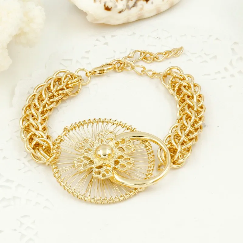Liffly New Italy Fashion Costume Jewellery African Women Big Necklace Bracelet Rings Earrings Set Dubai Gold Platin Jewelry Sets