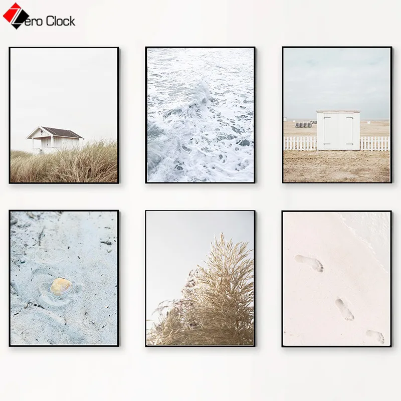 Пляжный постер пейзаж холст живопись декор в виде побережья нейтральный синий