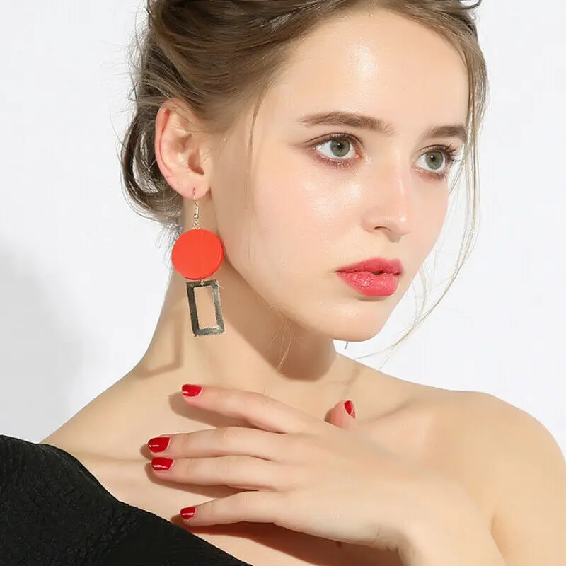 Модные элегантные женские красные круглые золотые геометрические Большие