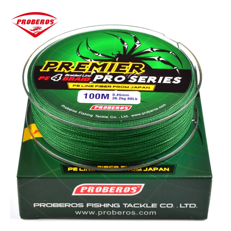 PROBEROS 100 м PE плетеные лески 4 нити 8LB 10LB 20LB 60LB 100LB леска желтый синий зеленый красный