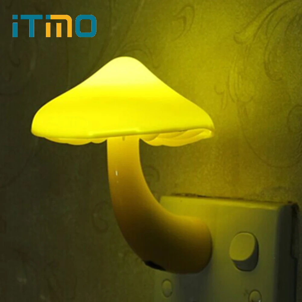 

ITimo Warm Mushroom LED Night Light Room Decor EU US Plug Light-control Sensor Wall Socket Lamp Light Home Bedroom Decoration