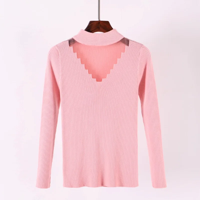 Pink 1196 ONLYSVTER, сетчатый кружевной треугольный женский свитер, Холтер, водолазка, пуловер, топы, Осень-зима, мягкий женский свитер, Mujer Invierno - Цвет: Pink 1196